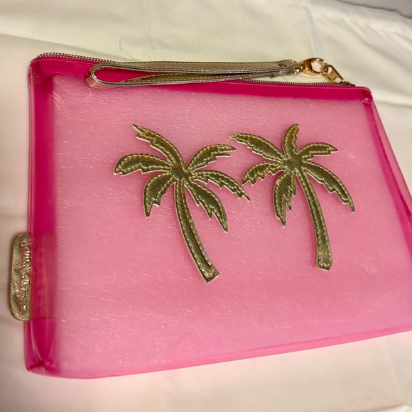 Lilly Pulitzer Floral Tote & Clear Pink Wristlet with Palm Trees New without 🏷️🌸 - Picture 4 of 6